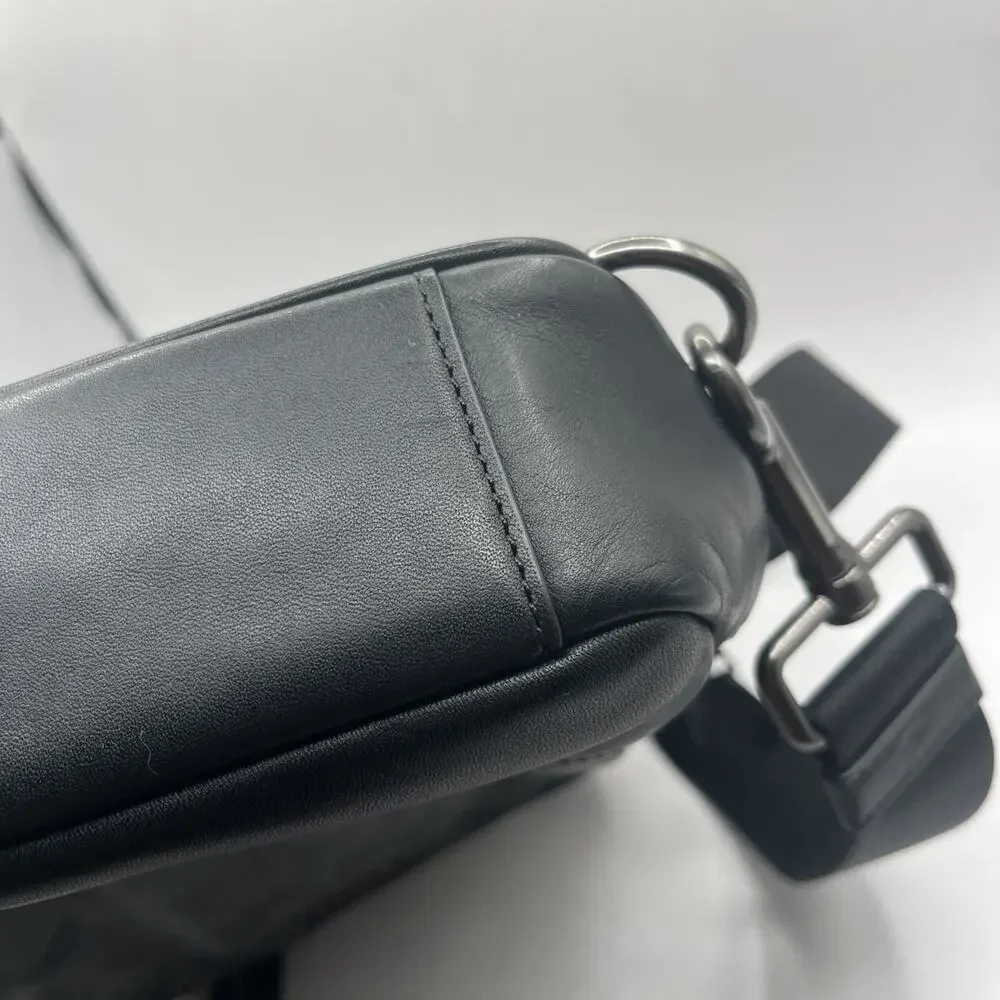 Coach C2932 Graham Signature Canvas Leather Black Gray Crossbody Sling Bag